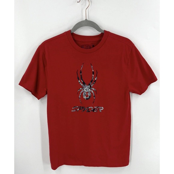 Spyder Mens T Shirt Size Small Red Gray Graphic Short Sleeve Tee Cotton - Picture 1 of 4